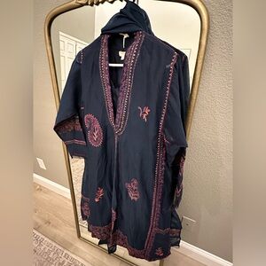 Embroidered Navy Mini Dress with Pink Accents